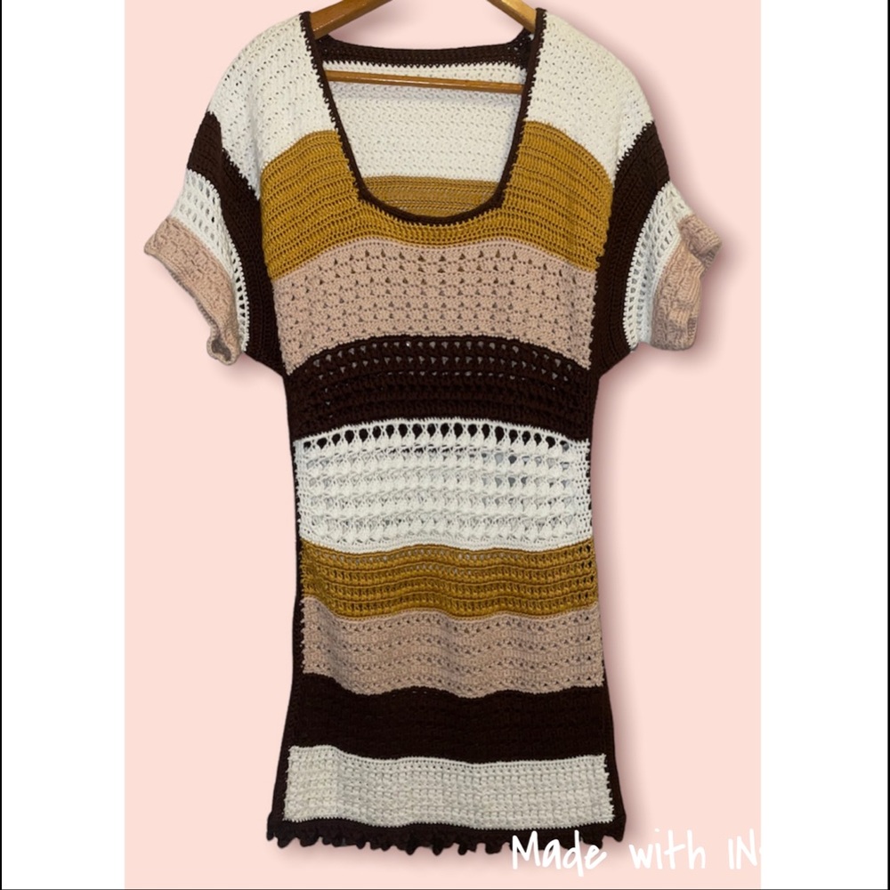 Color Block Crochet Dress Handmade See Measurements